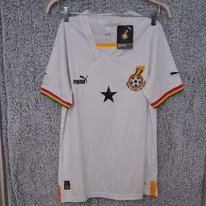 Puma White Ghana Football Jersey with Multicolor Sleeve Trim
